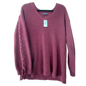 NWT American Eagle Sweater Women's Burgundy V Neck Pullover Lace Up Sleeves Sz L